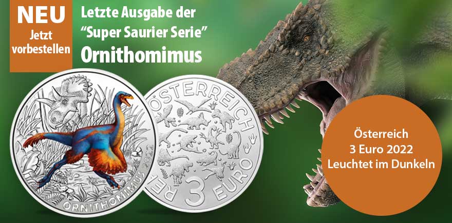 Österreich 3 Euro 2022 Super-Saurier Ornithomimus