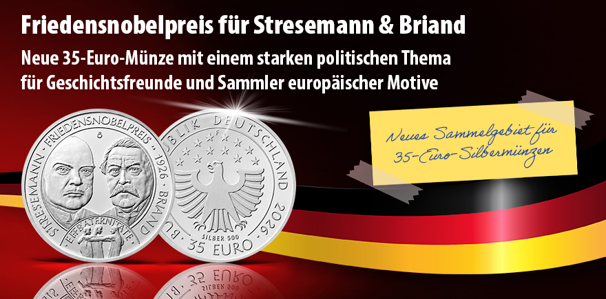 Deutschland 35 Euro Silber 2026 Friedensnobelpreis für Stresemann & Briand