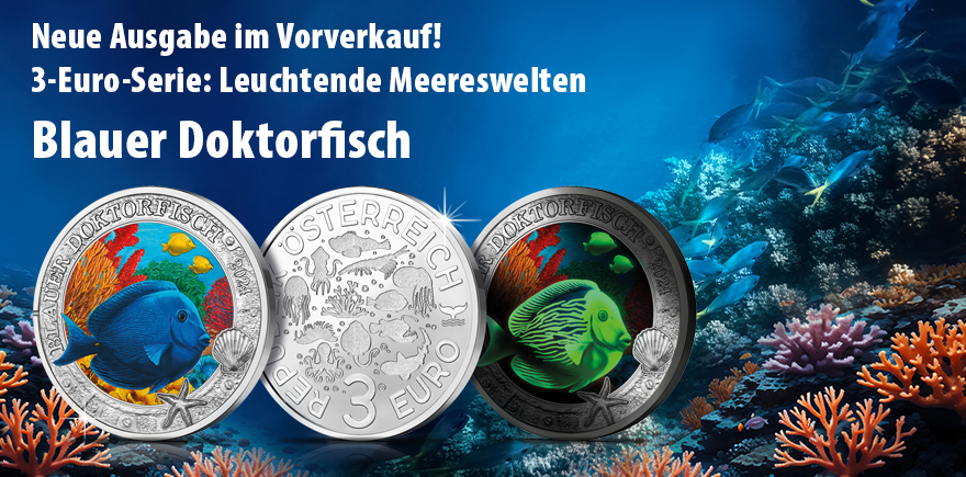 Österreich 3 Euro 2024 Blauer Doktorfisch - Leuchtende Meereswelten
