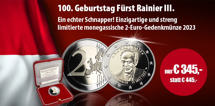 Monaco 2 Euro 2023 PP 100. Geburtstag Fürst Rainier III