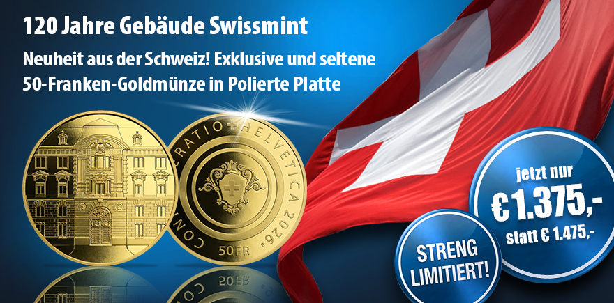 Schweiz 50 Franken Gold 2026 120 Jahre Gebäude Swissmint