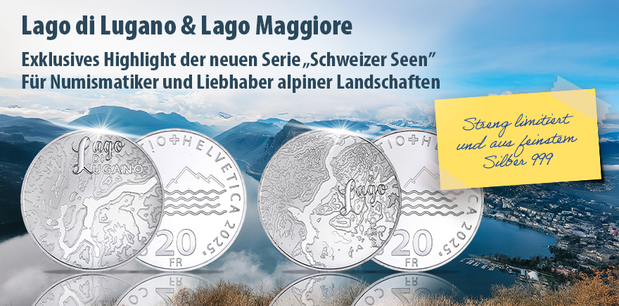 Schweiz 20 Franken Silber 2025 - Schweizer Seen - Lago di Lugano & Lago Maggiore