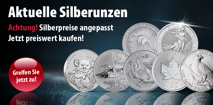 Aktuelle Silberunzen - Angepasste Silberpreise