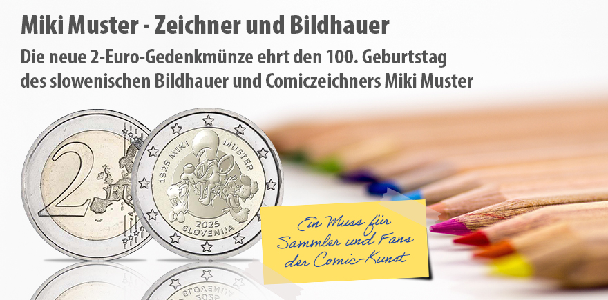 Slowenien 2 Euro 2025 Miki Muster - Zeichner und Bildhauer
