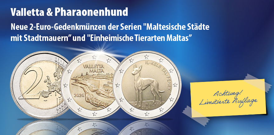 Malta 2 Euro 2026 Valletta - Städte mit Stadtmauern & Pharaonenhund
