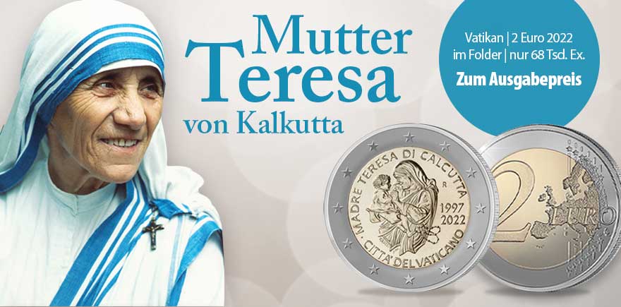 Vatikan 2 Euro Münze 2022 MUTTER TERESA im Folder kaufen