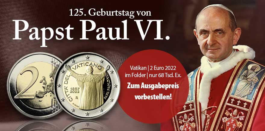 Vatikan 2 Euro 2022 PP 125. Geburtstag von Papst Paul VI im Etui