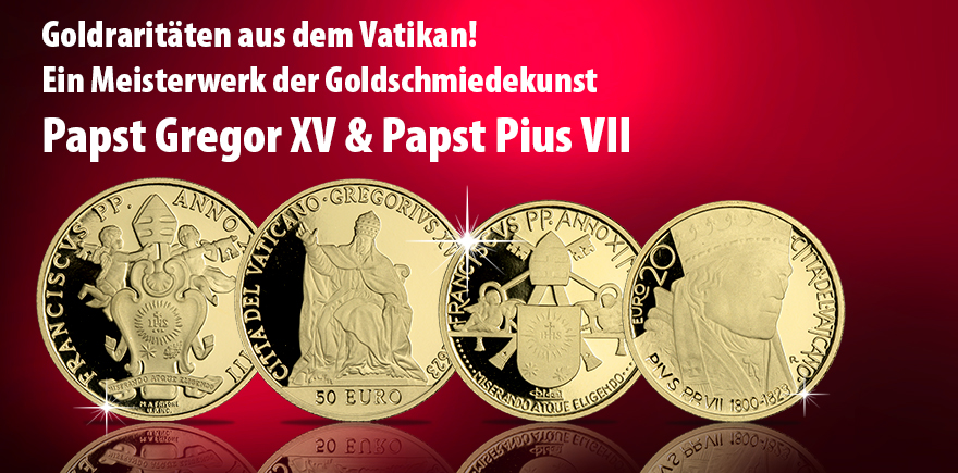 Vatikan 20 & 50 Euro 2023 Goldmünzen Papst Pius VII & Papst Gregor XV