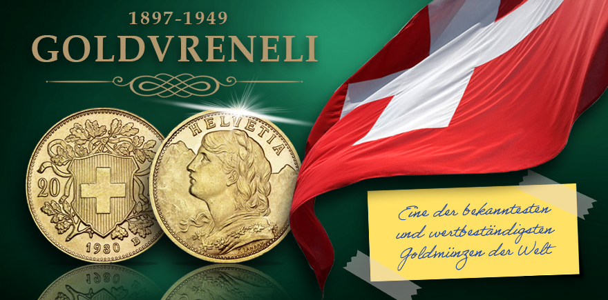 Goldmünze Vreneli - Schweiz 20 Franken 1897-1949