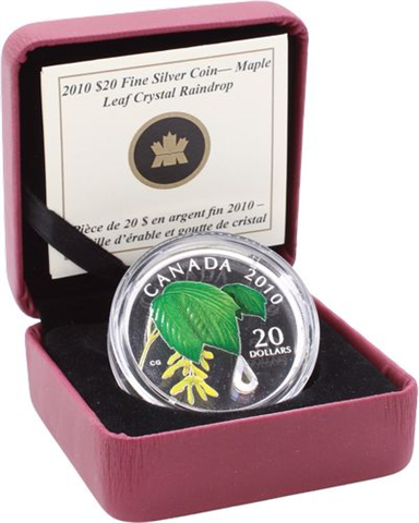 Kanada-20 Dollar-2010-AGpp-Maple LeafCrystel Raindrop-grün-RS