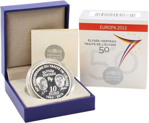 Frankreich-10Euro-2013-AGPP-Elysee-Vertrag-Etui
