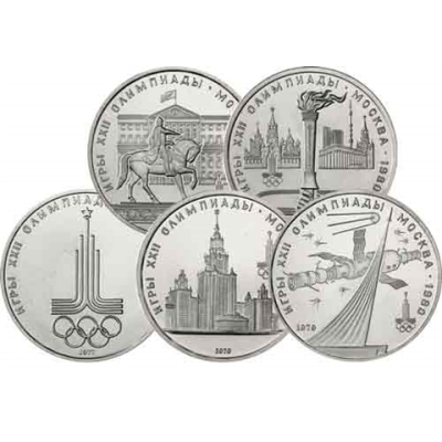 Russland-UDSSR-5-x-1-Rubel-XXII-Olympiade-in-Moskau-1977---1980-RS