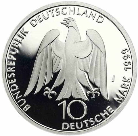 Deutschland-10-DM-Silber-1999-PP-Johann-Wolfgang-von-Goethe-und-Weimar-I
