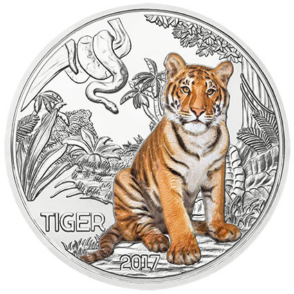 Tiger Tier Taler Serie 3 Euro Münze Österreich 2017