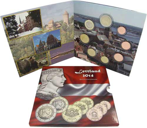 Lettland-1-Cent--2-Euro-2014-Kurssatz-Sondersatz-Folder