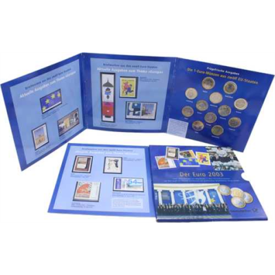 Mix-12x1 Euro+ Briefmarken-2003-Stgl-Kursmünzen-Folder RS