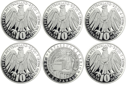 Deutschland-5x10DM-2001-AgPP-Bundesverfassungsgericht-ADFGJ