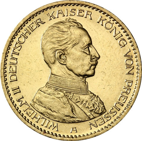 Preußen 20 Mark Gold 1913-1915 Wilhelm II in Unifom – Deutsches Kaiserreich – Jäger 253