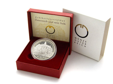 Österreich-10-Euro-2002-Silber-PP-Schloss-Ambras-Etui