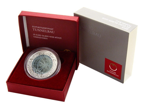 Österreich 25 EUR Tunnelbau Silber-Niob-Münze 2013