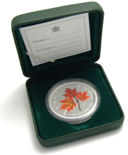 Kanada 5 Dollar 2001 stgl. Maple Leaf mit Farbmotiv 