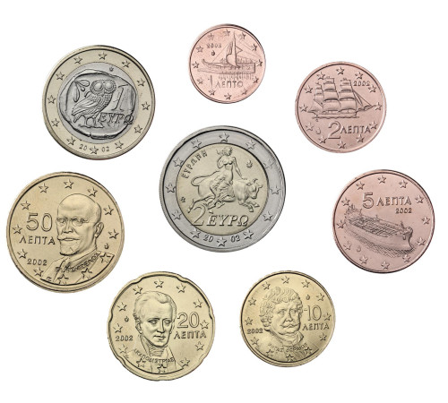 Griechenland 3,88 Euro 2002 bfr. KMS 1 Cent bis 2 Euro