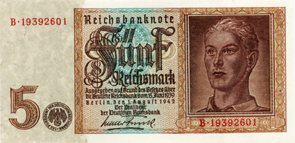 Banknoten - 3 Banknoten 1 ,2 und 5 Reichsmark kassenfrisch