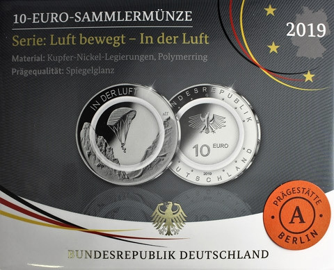 In der Luft – 10 Euro Münze Gleitschirm 2019 1. Ausgabe Polymerring 