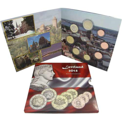 Lettland-1-Cent--2-Euro-2014-Kurssatz-Sondersatz-Folder