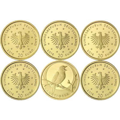 Deutschland-5-x-20-Euro-2016-Nachtigall-Komplettsatz