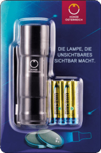 UV-Taschenlampe für 3-Euro-Münzen "Leuchtende Meereswelten"