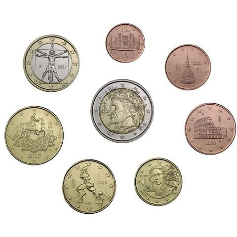 Italien 3,88 Euro-Kurssatz 2020 Stempelglanz im Folder 1 Cent bis 2 Euro (= 8 Münzen)