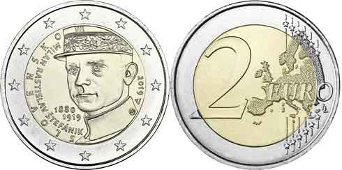 2 Euro Gedenkmünze Slowakei 100. Todestag von Milan Rastislav Štefánik 2019 