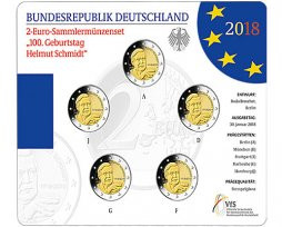 Deutschlande 2 Euro-Satz 2018 Helmut Schmidt Stgl im Folder
