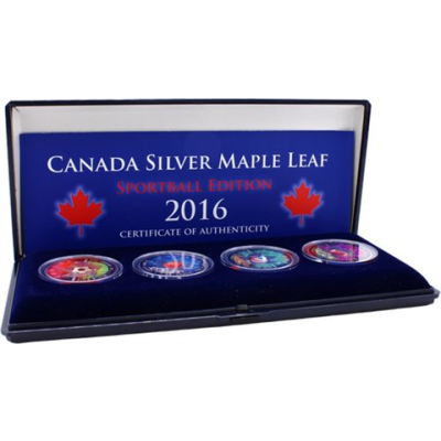 Kanada-4x5Dollar-2016-AGstgl-Sportball Edition-Farbe-Etui