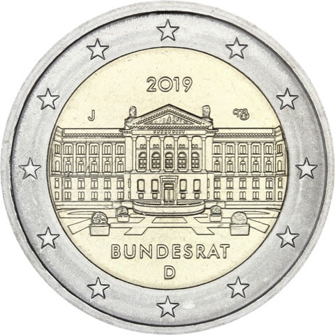 Neue 2 Euro Münze 2019  Bundesrat – Serie Bundesländer Gedenkmünzen Satz 