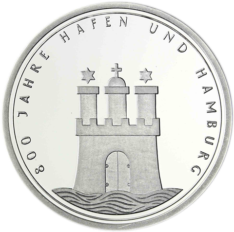 Deutschland 10 DM Silber 1989 Stgl. 800 Jahre Hafen und Hamburg I