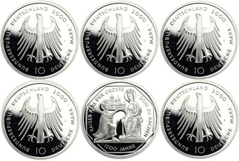Deutschland-5x10DM-2000-AgPP-KarlderGrosseADFGJRSVS
