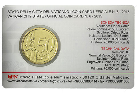 50 Cent Münze 2015 Vatikan Papst Franziskus  Coincard Nr. 6