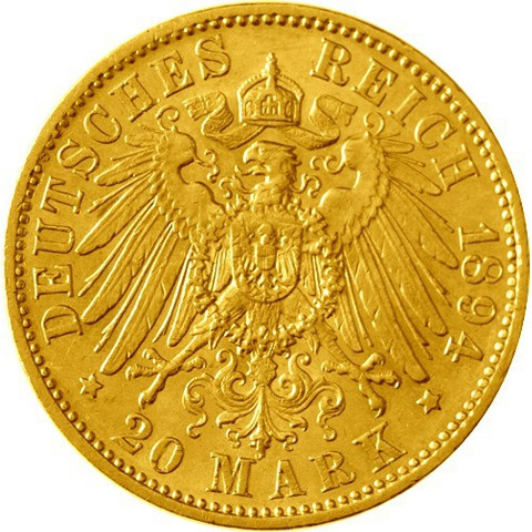 Sachsen 20 Mark Goldmünze 1894-1895 Albert – Jäger 264