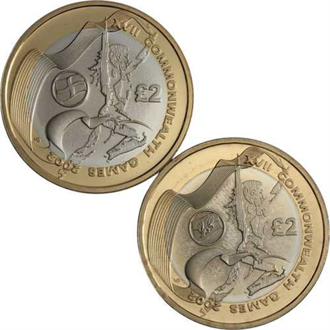 Großbritannien-4x2Pfund-2002-AGstgl-vergoldet-Manchster Commonwealth Games-Etui