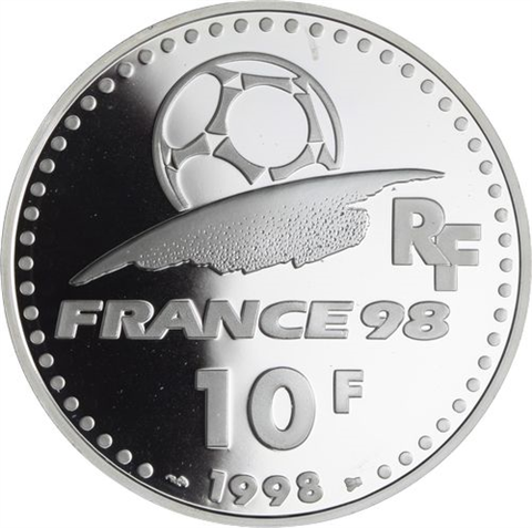 Frankreich-10 Francs-1998-AGpp-World Cup 1998-Fallrückzieher Kathedrale-RS