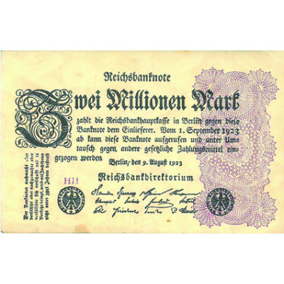 Reichsbanknote 2 Millionen Mark von 1923 
