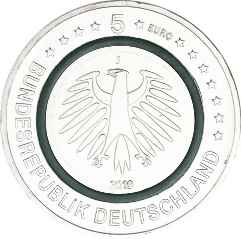 Neue 5 Euro Gedenkmünze 2019  Gemäßigte Zone Polymering Grün Feldhase