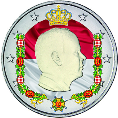 Farb-Muenze Monaco 2 Euro 2014 Albert II Fürst 