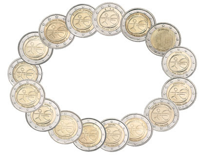 Europa  2 Euro Gemeinschaftsausgaben  2009  10 Jahre WWU aller Länder