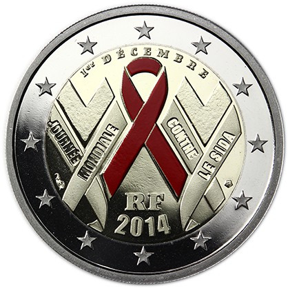 Frankreich 2 Euro 2014 Welt Aids Tag - PP mit FARB-Applikation I