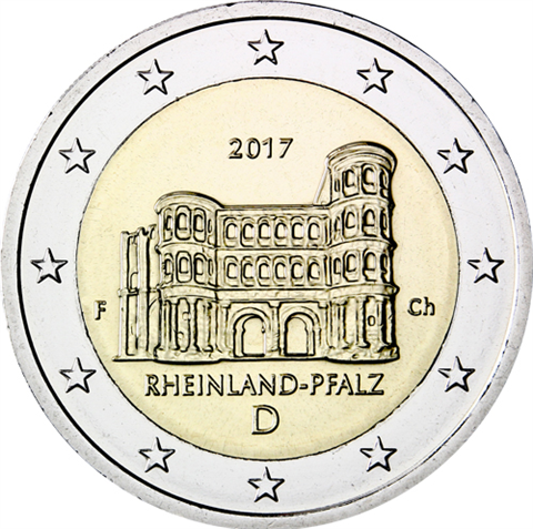 Deutschland-2Euro-2017bfr-PortaNigra-Münzzeichen-F-RS