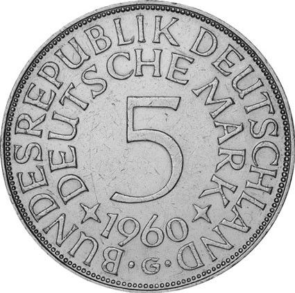 Deutschland 5 DM 1960 Silberadler Mzz. G