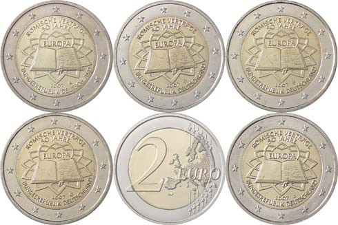 Deutschland 2 Euro 2007 bfr. Römische Verträge im Satz A - J